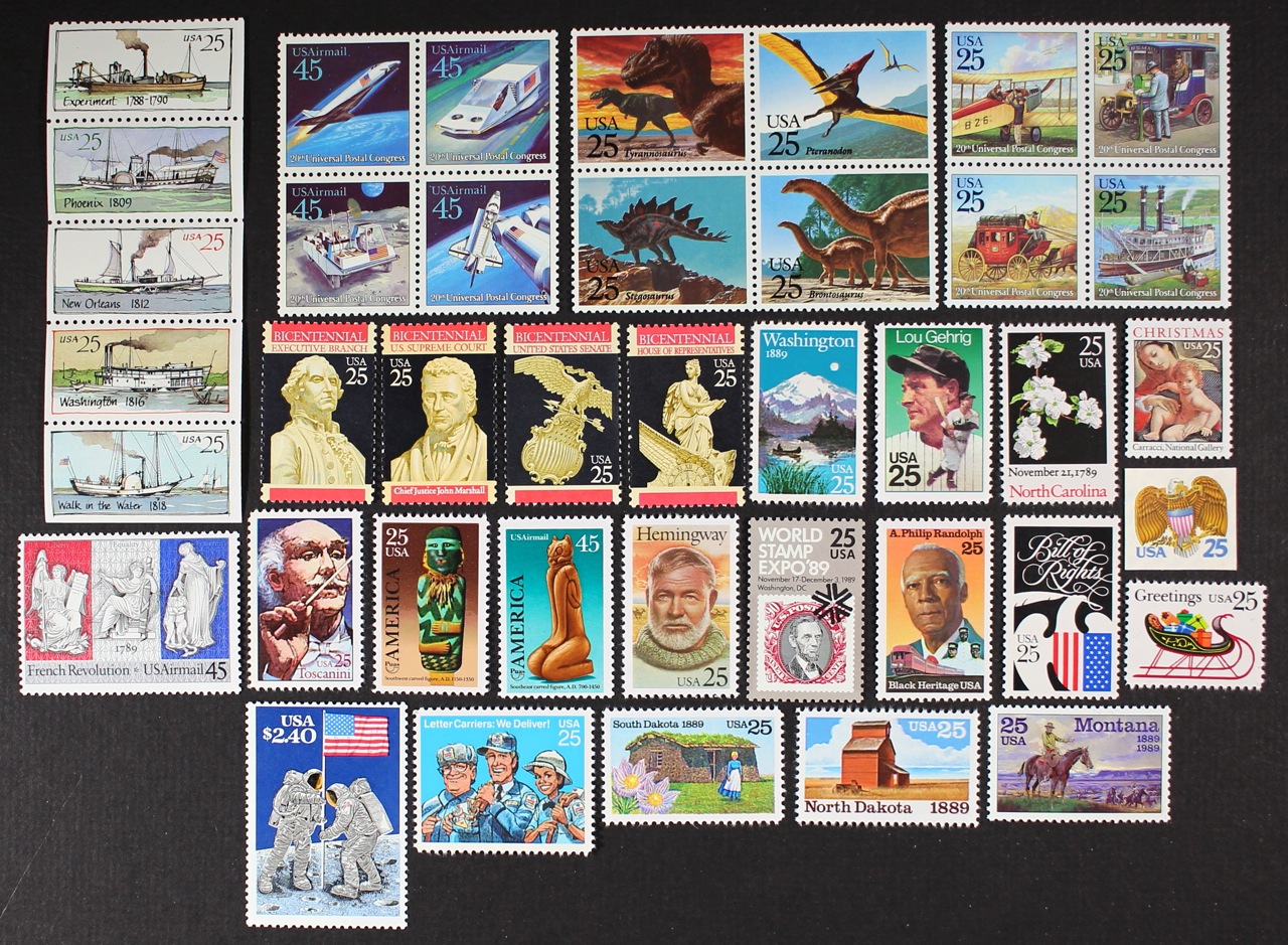 US 1989 Commemorative Year Set 40 stamps incl Airmails + $2.40 Moon ...